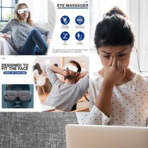 Masajeador de ojos con calor y vibración, máscara de ojos plegable, masajeador de ojos calentado para aliviar la migraña, máscara de ojos relajante para mujeres y hombres